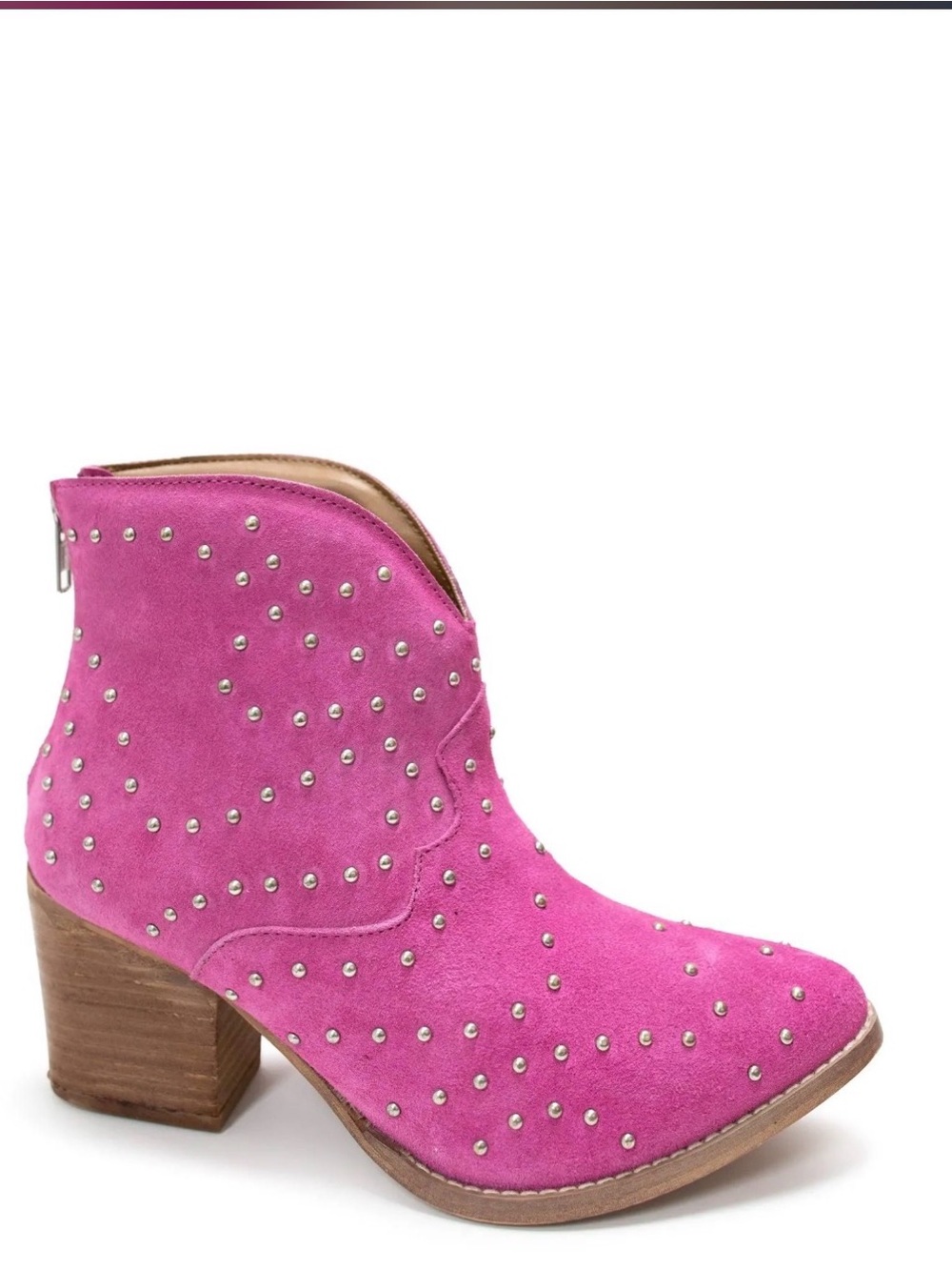 Studded Pink Suede Ankle Boots - Size 8.5 NIB